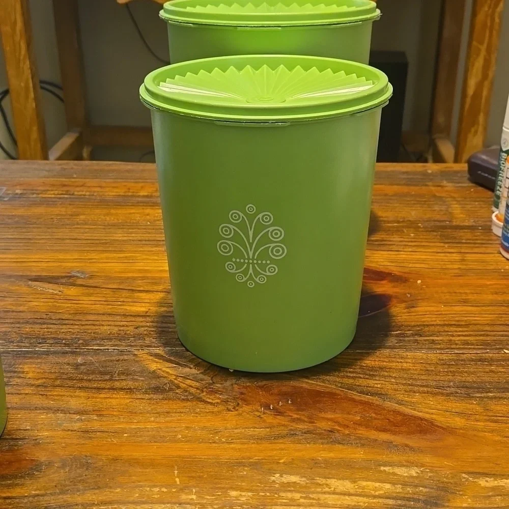 Tupperware Green Cannister Set 3 Pieces with Lids